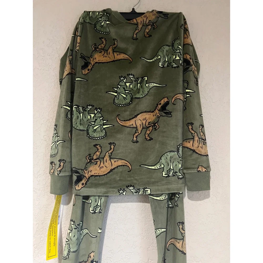 Carter's Dinosaur Pajama Set Boys‎ Size 12 Green New Fleece Long Sleeve PJs